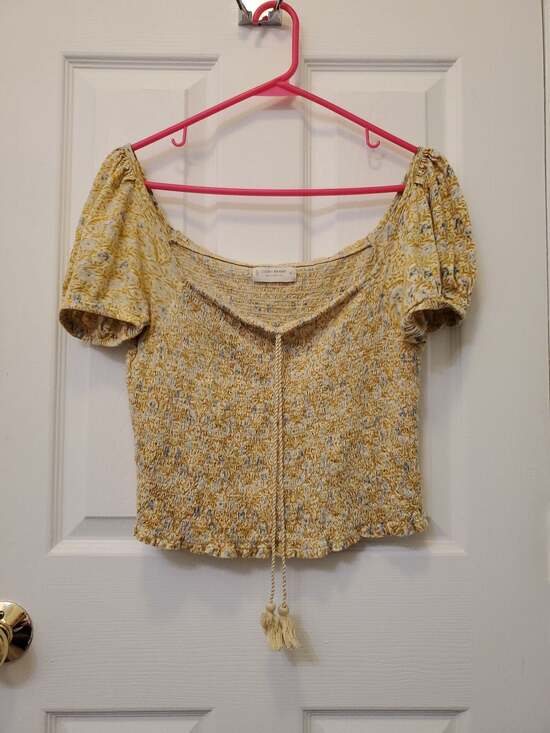 Lucky Brand Tops - Lucky Brand Women's Beige Cotton Square-Neck Smocked Top Large Boho Cottagecore